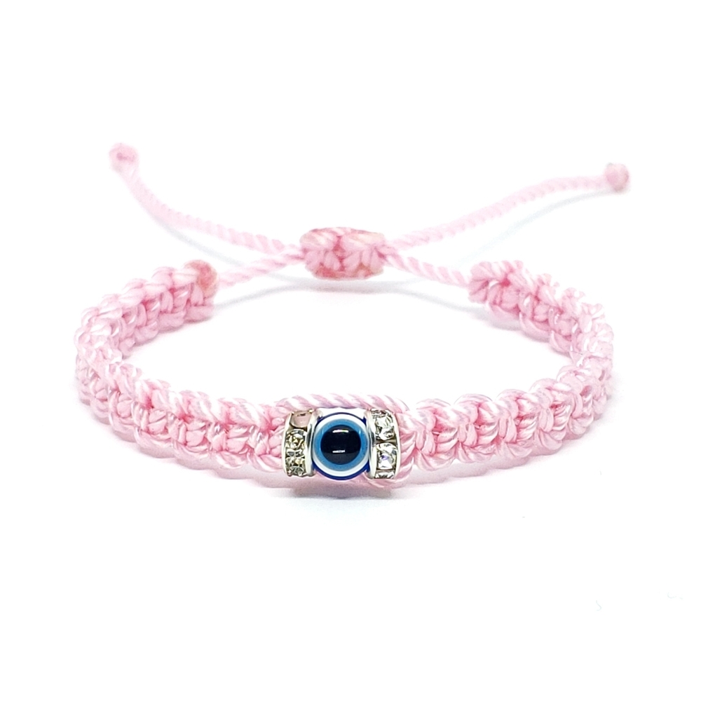 Kids size Evil eye amulet, good luck braided bracelet, good luck pink string